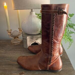 Boho Buttons Pretty‎ Italian Tall Riding Boots Zip Up Womens 38 Brown